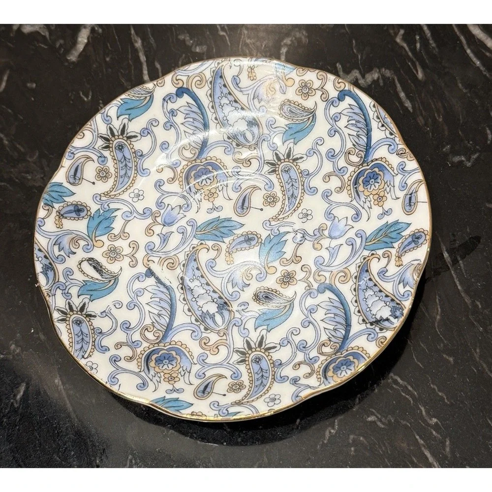 Vintage Blue Paisley By Lefton Cups And Saucers & Teapot For Four
